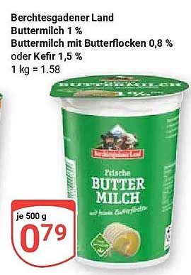 Berchtesgadener Land Buttermilch 1 % Buttermilch mit Buttermilch 0,8 % oder Kefir 1,5 % 1 kg = 1.58