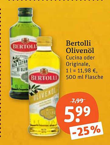 Bertolli Olivenöl Cucina oder Originale, 1 l = 11,98 €, 500 ml Flasche