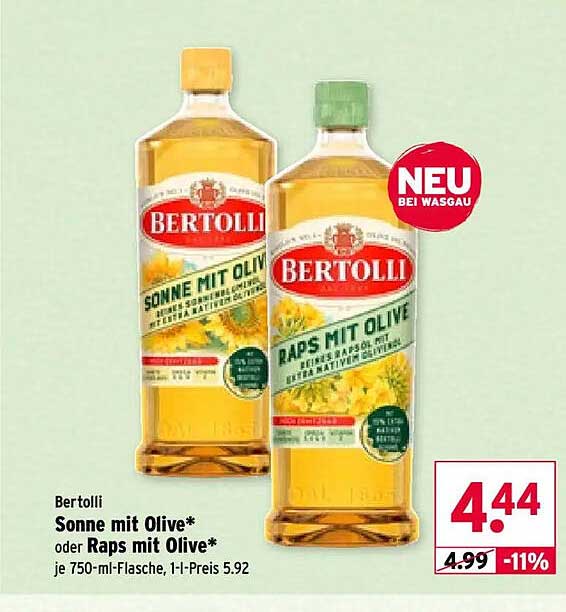Bertolli Sonne mit Olive* oder Raps mit Olive* je 750-ml-Flasche, 1,1-Preis 5.92