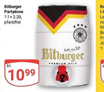 Bitburger Partydose 1 l = 2,20, pfandfrei