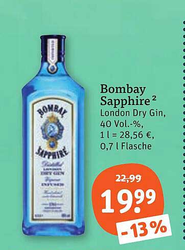 Bombay Sapphire² London Dry Gin, 40 Vol.-%, 1 l = 28,56 €, 0,7 l Flasche