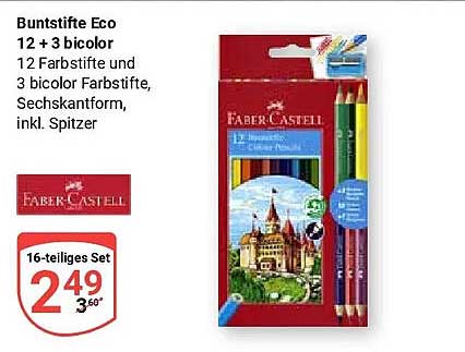 Buntstifte Eco 12 + 3 bicolor 12 Farbstifte und 3 bicolor Farbstifte, Sechskantform, inkl. Spitzer