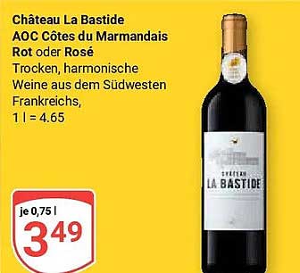 Château La Bastide AOC Côtes du Marmandais Rot oder Rosé Trocken, harmonische Weine aus dem Südwesten Frankreichs, 1 l = 4.65