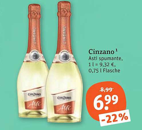 Cinzano Asti spumante, 1 l = 9,32 €, 0,75 l Flasche