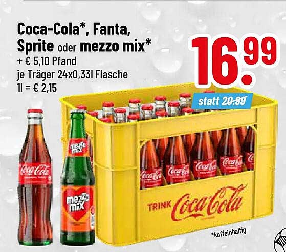 Coca-Cola*, Fanta, Sprite oder mezzo mix*