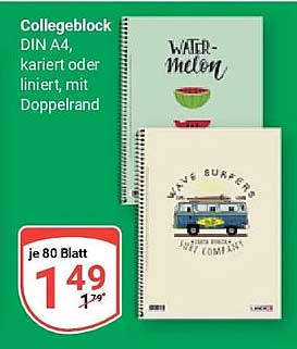 Collegeblock DIN A4, kariert oder liniert, mit Doppelrand