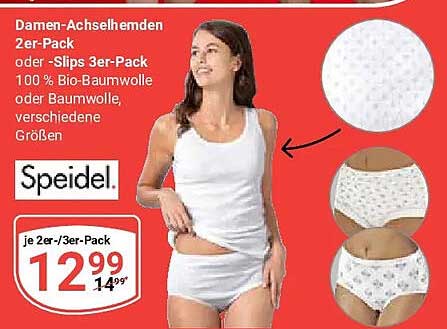 Damen-Achselhemden 2er-Pack oder -Slips 3er-Pack 100 % Bio-Baumwolle oder Baumwolle, verschiedene Größen