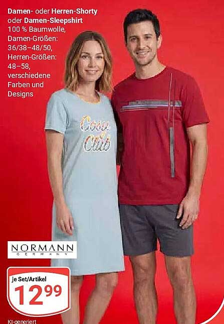 Damen- oder Herren-Shorty oder Damen-Sleepshirt 100 % Baumwolle, Damen-Größen: 36/38–48/50, Herren-Größen: 48–58, verschiedene Farben und Designs