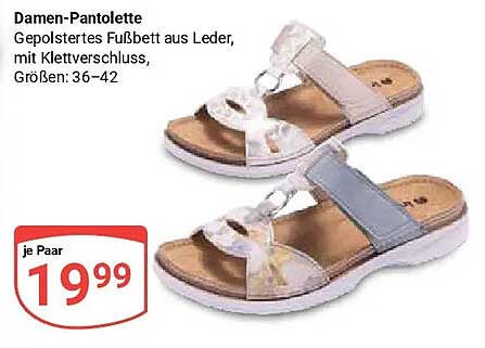 Damen-Pantolette Gepolstertes Fußbett aus Leder, mit Klettverschluss, Größen: 36–42