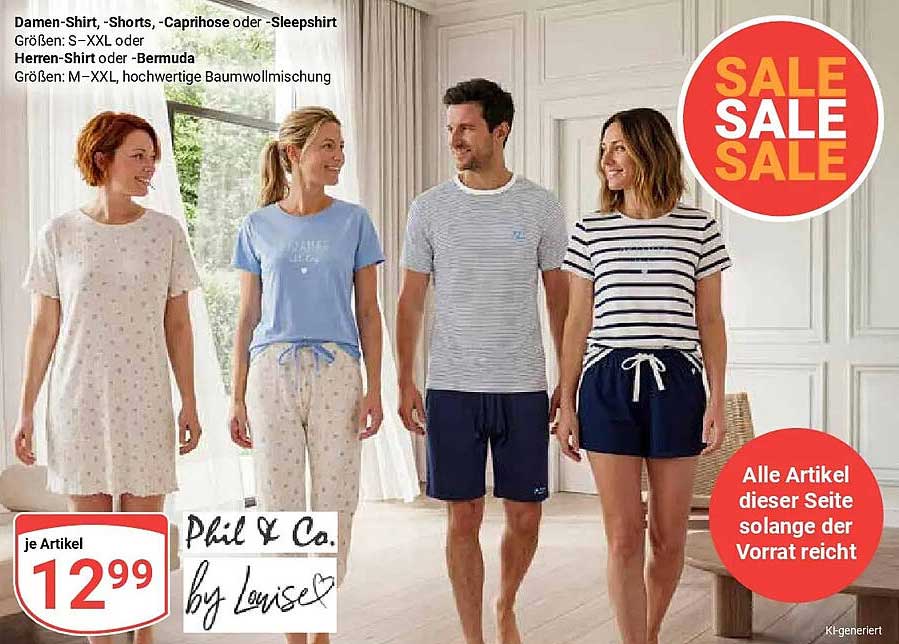 Damen-Shirt, -Shorts, -Caprihose oder -Sleepshirt Herren-Shirt oder -Bermuda