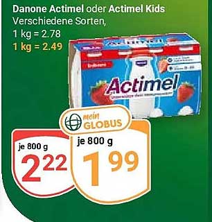 Danone Actimel oder Actimel Kids Verschiedene Sorten, 1 kg = 2.78 / 1 kg = 2.49
