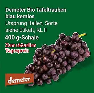 Demeter Bio Tafeltrauben blau kernlos