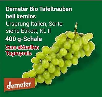 Demeter Bio Tafeltrauben hell kernlos