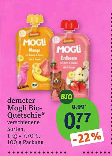 demeter Mogli Bio-Quetschie 9 verschiedene Sorten, 1 kg = 7,70 €, 100 g Packung