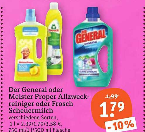 Der General oder Meister Proper Allzweckreiniger oder Frosch Scheuermilch