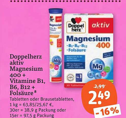 Doppelherz aktiv Magnesium 400 + Vitamine B1, B6, B12 + Folsäure