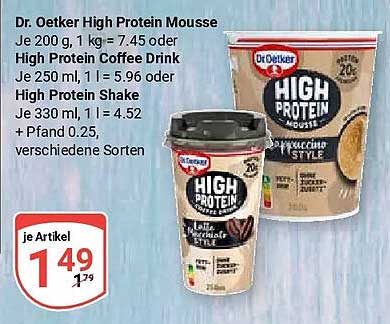 Dr. Oetker High Protein Mousse, High Protein Coffee Drink, High Protein Shake