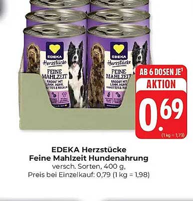 EDEKA Herzstücke Feine Mahlzeit Hundenahrung versch. Sorten, 400 g