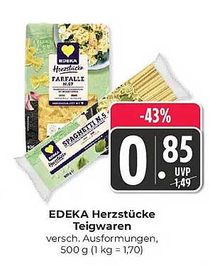 EDEKA Herzstücke Teigwaren versch. Ausformungen, 500 g (1 kg = 1,70)