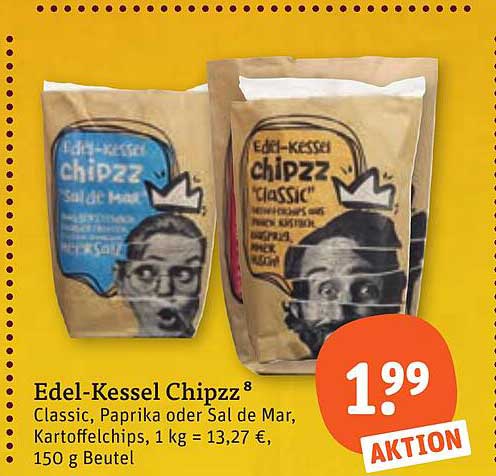 Edel-Kessel Chipzz Classic, Paprika oder Sal de Mar, Kartoffelchips, 1 kg = 13,27 €, 150 g Beutel