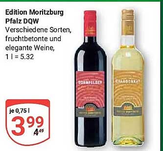 Edition Moritzburg Pfalz DQW Verschiedene Sorten fruchtbetonte und elegante Weine, 1 l = 5.32