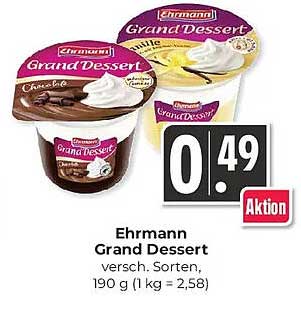 Ehrmann Grand Dessert versch. Sorten, 190 g (1 kg = 2,58)