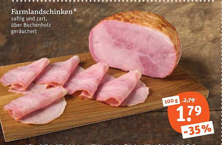 Farmlandschinken saftig und zart, über Buchenholz geräuchert