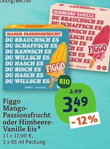 Figgo Mango-Passionsfrucht oder Himbeere-Vanille Eis