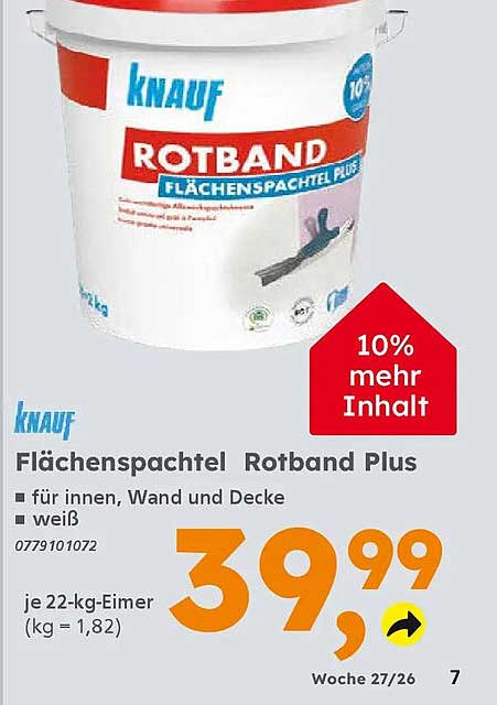 Flächenspachtel Rotband Plus