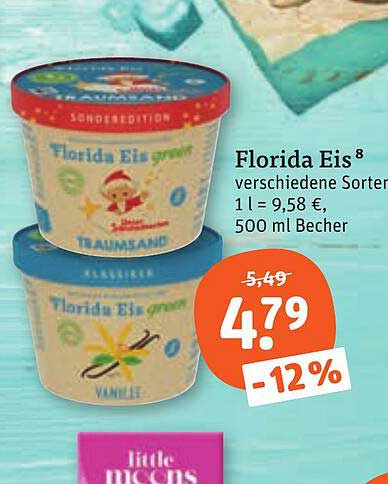 Florida Eis verschiedene Sorten, 1 l = 9,58 €, 500 ml Becher