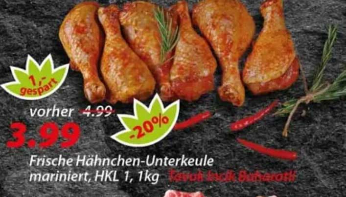 Frische Hähnchen-Unterskeule mariniert, HKL 1, 1kg
