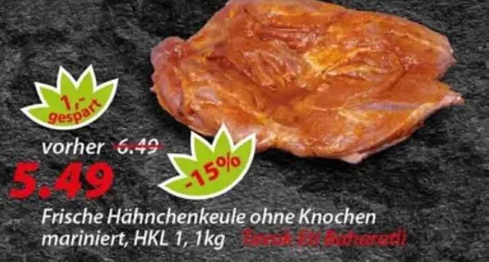 Frische Hähnchenkeule ohne Knochen mariniert, HKL 1, 1kg