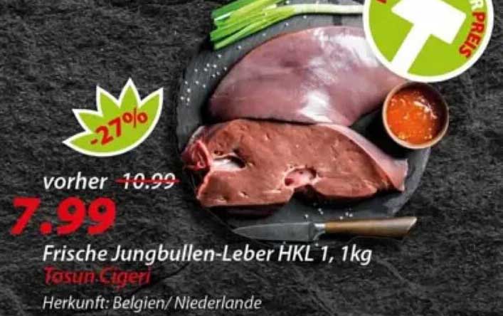 Frische Jungbullen-Leber HKL 1,1kg
