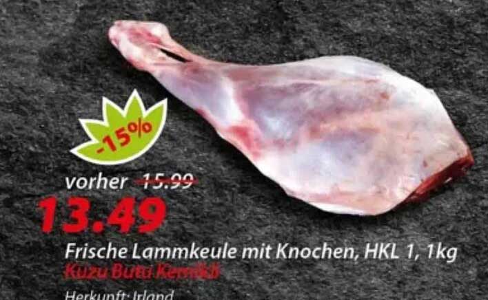 Frische Lammkeule mit Knochen, HKL 1, 1kg