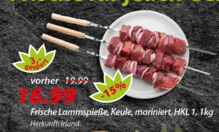 Frische Lammspieße, Keule, mariniert, HKL 1, 1kg