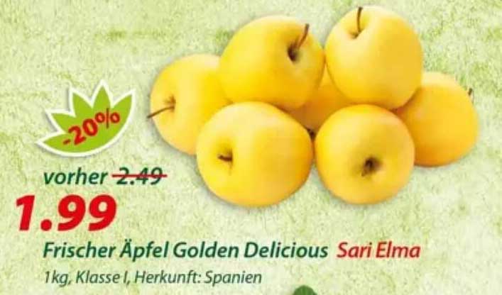 Frischer Äpfel Golden Delicious Sari Elma