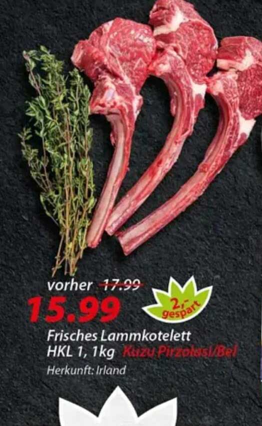 Frisches Lammkotelett HKL 1,1kg Kuzu Pirzola/Bel Herkunft Irland