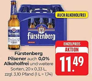 Fürstenberg Pilsener auch 0,0% Alkoholfrei und weitere Sorten, 20 x 0,33 l