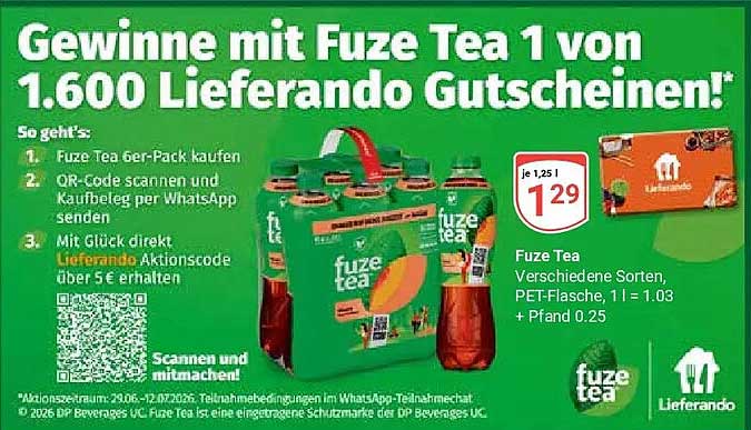 Gewinne mit Fuze Tea 1 von 1.600 Lieferando Gutscheinen!
