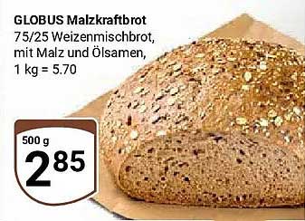 GLOBUS Malzkraftbrot 75/25 Weizenmischbrot, mit Malz und Ölsamen, 1 kg = 5.70