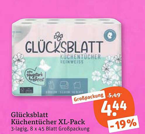 Glücksblatt Küchentücher XL-Pack 3-lagig, 8 x 45 Blatt Großpackung