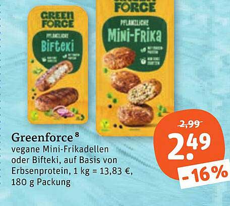 Greenforce vegane Mini-Frikadellen oder Bifteki, auf Basis von Erbsenprotein, 1 kg = 13,83 €, 180 g Packung