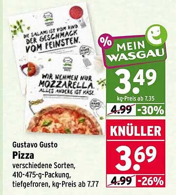 Gustavo Gusto Pizza verschiedene Sorten, 410-475-g-Packung, tiefgefroren, kg-Preis ab 7.77