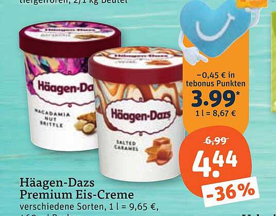 Häagen-Dazs Premium Eis-Creme verschiedene Sorten, 1 l = 9,65 €