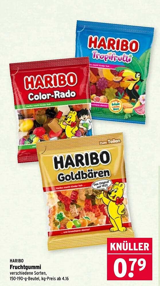HARIBO Fruchtgummi verschiedene Sorten, 150-190-g-Beutel, kg-Preis ab 4.16