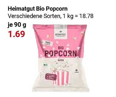 Heimatgut Bio Popcorn Verschiedene Sorten, 1 kg = 18.78 je 90 g