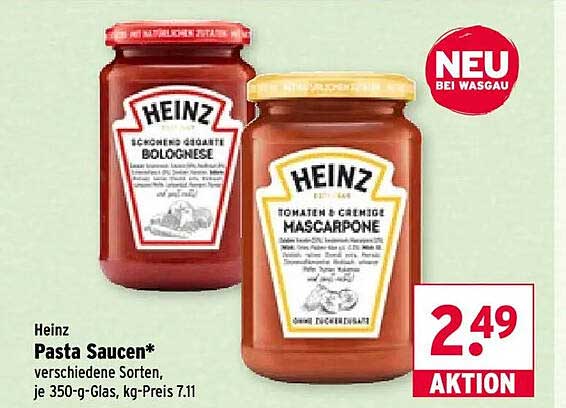 Heinz Pasta Saucen* verschiedene Sorten, je 350-g-Glas, kg-Preis 7.11
