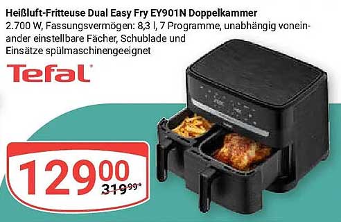 Heißluft-Fritteuse Dual Easy Fry EY901N Doppelkammmer