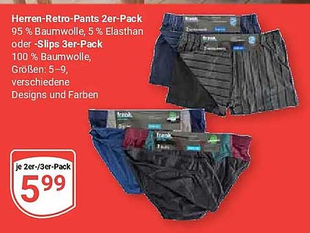 Herren-Retro-Pants 2er-Pack oder -Slips 3er-Pack