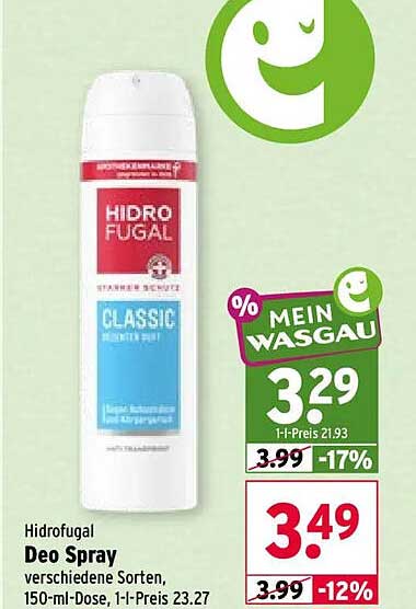Hidrofugal Deo Spray verschiedene Sorten, 150-ml-Dose, 1-l-Preis 23.27